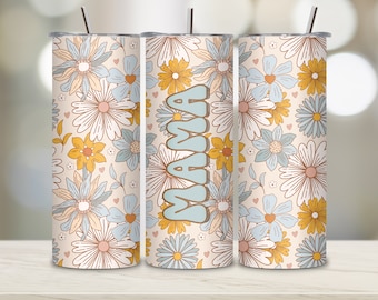 Retro Floral Mama 20oz Tumbler Wrap Sublimation Design (PNG Digital Download)