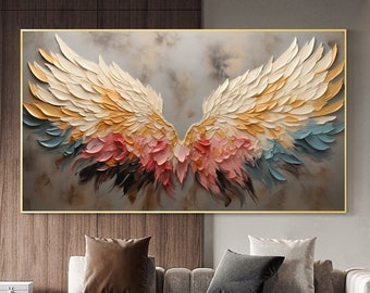 Peinture à l’huile originale d’aile d’ange sur toile, grand art mural texture abstraite art mural Boho décor mural salon cadeau d’art pour elle