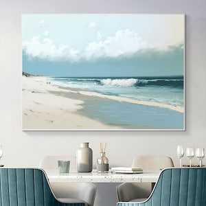 Abstract Beach Oil Painting On Canvas, Large Wall Art Custom Painting Original Ocean Landscape Art Blue Decor Minimalist Living Room Decor