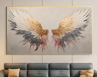 Peinture à l’huile originale d’aile d’ange sur toile, grand art mural texture abstraite art mural boho décor mural minimaliste salon décor à la maison cadeau
