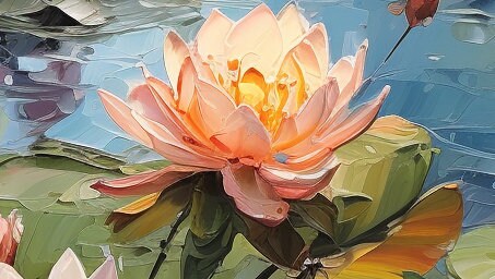 Original Lotus Landscape Oil Painting on Canvas, Large Wall Art ...