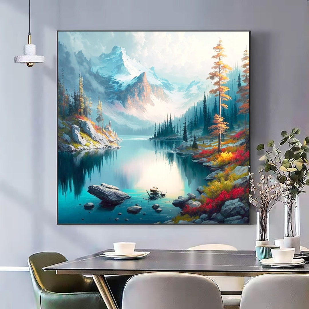 Original Mountain Landscape Oil Painting on Canvas, Large Wall Art ...