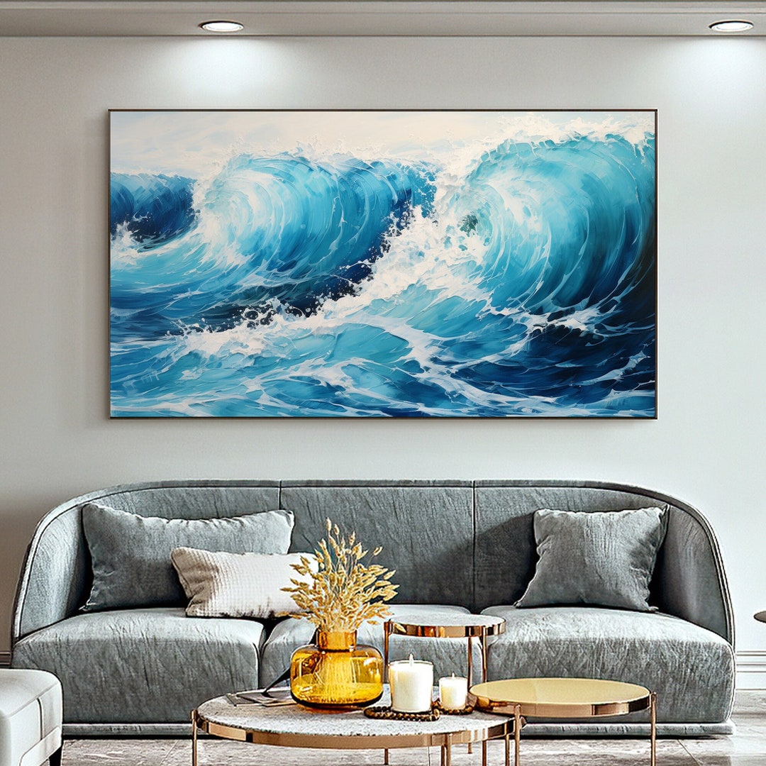 Large Ocean Wave Oil Painting on Canvas, Abstract Wall Art Original ...