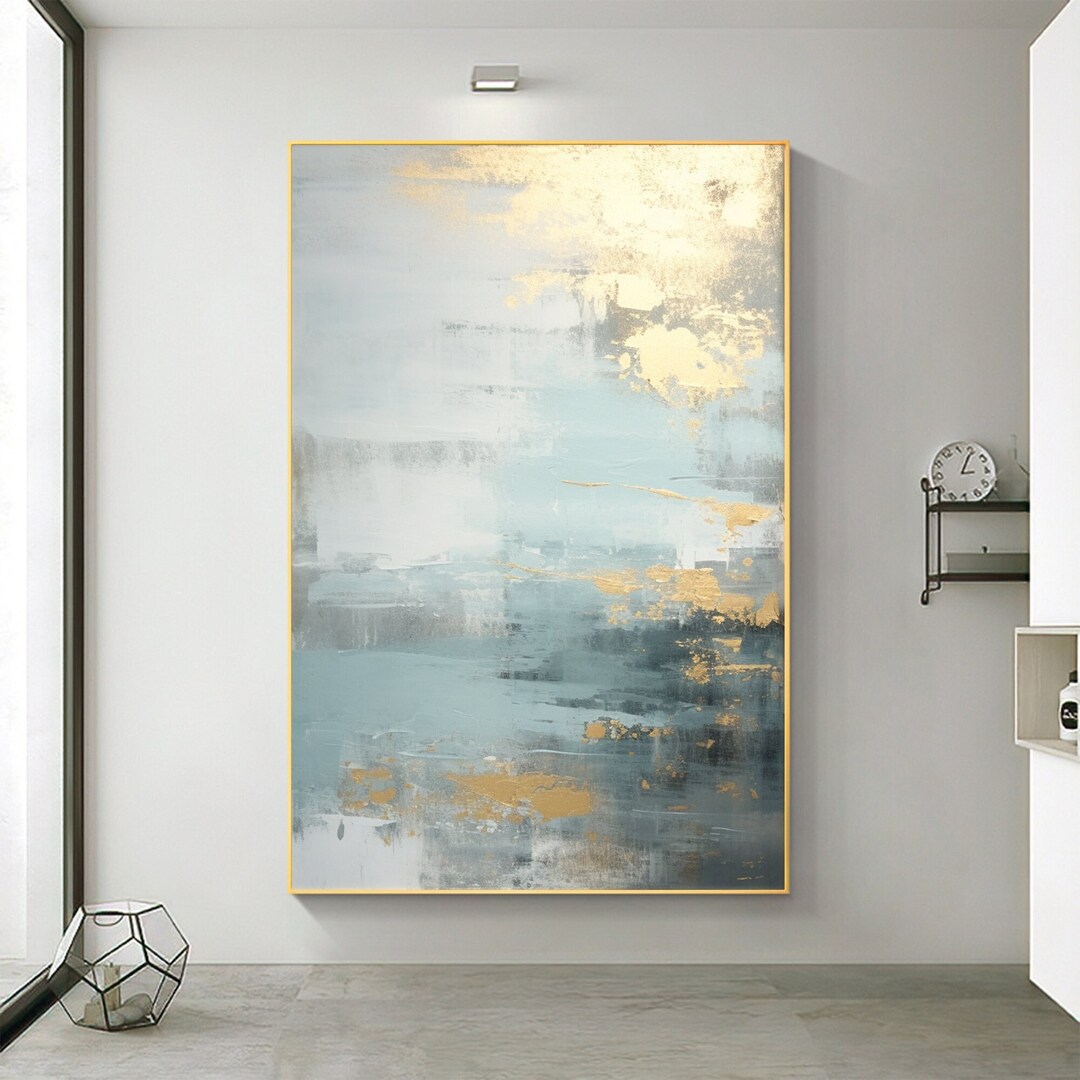 Abstract Gold Foil Oil Painting on Canvas, Large Wall Art Original