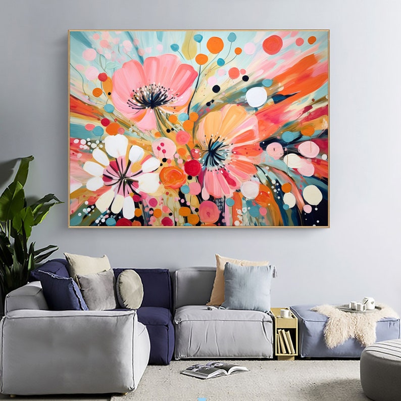 Minimalist Pink Flower Oil Painting on Canvas,large Wall Art Original
