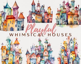Playful House Clipart House Watercolor Scrapbook Colorful House Digital Craft Download Rainbow House Collection Card Clipart Comercial Use
