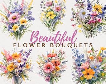 Wildflower Bouquet Watercolor Clipart Flower Bunch Card Making Floral Bouquet Scrapbook Illustrations Wildflower Comercial Digital Craft