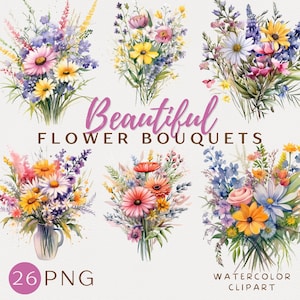 Bouquet de fleurs sauvages Bouquet de fleurs Clipart aquarelle carte faisant Bouquet Floral Scrapbook Illustrations Wildflower Comercial Digital Craft