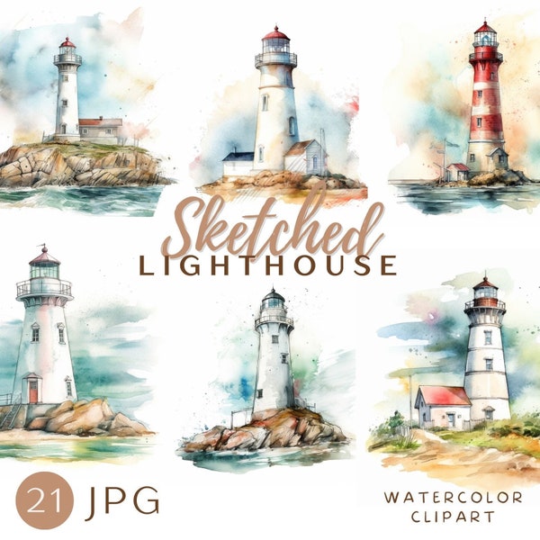 Lighthouse Watercolor Clipart Light House Ocean Scrapbook Art Lighthouse Lover Digital Drawing Beacon Notebook Calm Craft Art Commercial Use