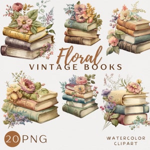 Vintage Buch Aquarell Clipart Floral Buch Design Kartenherstellung Vintage Bibliothek Illustration Handwerk Altes Buch Bündel Scrapbook Kommerzielle Nutzung