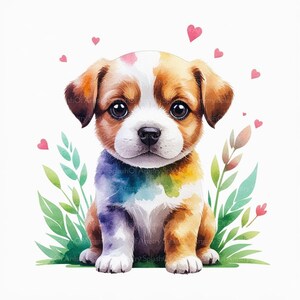 14 Adorable Puppy Watercolor Clipart, High Quality JPGs, Digital Download, Paper Craft, Junk Journal, Printable Artwork