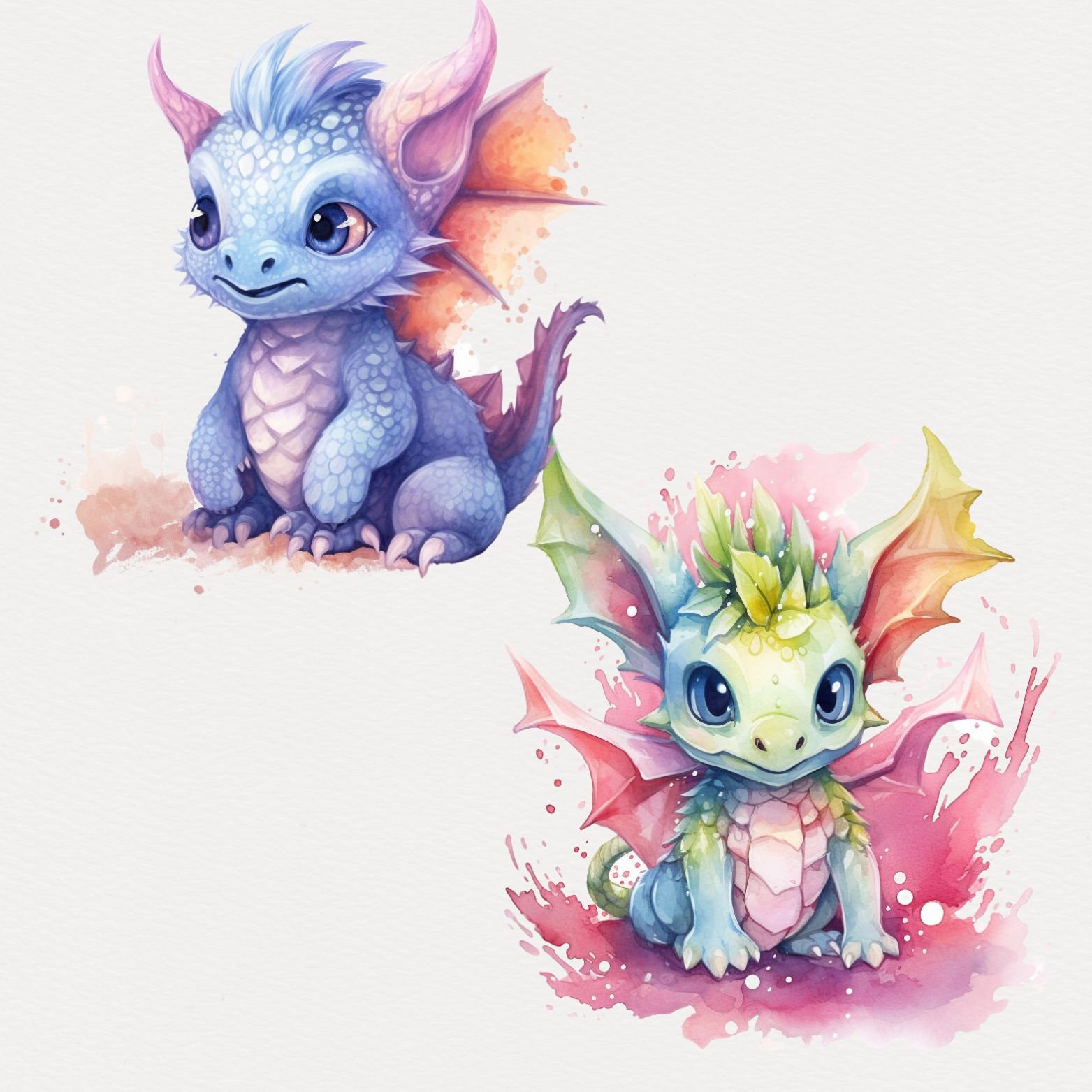 Baby Dragon Watercolor Clipart Cute Dragon Scrapbooking Fantasy ...