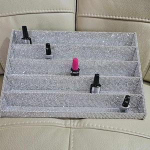 Sparkling Silver Nail Polish Organizer,shelf,rack,holds 5-Tier Bling Cosmetic Display Stand for Vanity or Salon