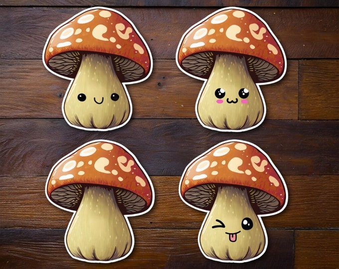 Mushroom Sticker, Cute Mushroom Stickers, Multiple Sizes, Car Decal, Bumper Sticker, Laptop Sticker, Water Bottle Sticker, Holographic Decal