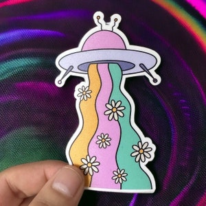 UFO Sticker, UFO Vinyl Sticker, Multiple Sizes, Bumper Sticker, Laptop Sticker, Waterproof, Psychedelic, Trippy Sticker, Alien,  Car Sticker