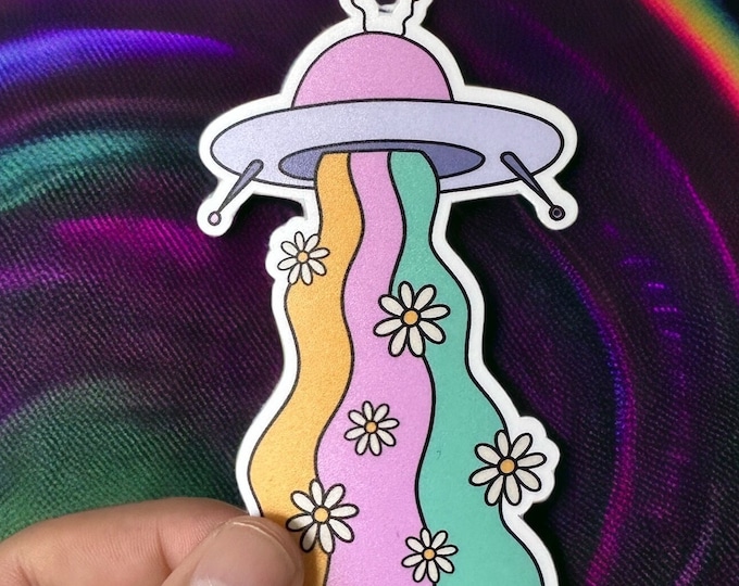 UFO Sticker, UFO Vinyl Sticker, Multiple Sizes, Bumper Sticker, Laptop Sticker, Waterproof, Psychedelic, Trippy Sticker, Alien,  Car Sticker