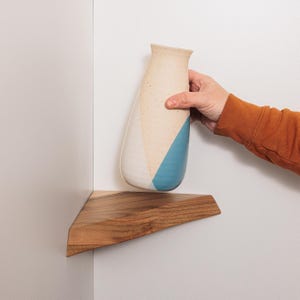 Handcrafted Walnut Corner Shelf: Mid-Century Modern Floating Wood Shelf