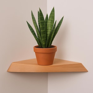 Handmade Walnut Wood Corner Shelf: Carved Floating Mid-Century Modern Design