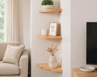 Floating Ash Wood Corner Shelf: Handmade Wall Shelves