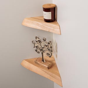 Handcrafted Ash Wood Corner Shelf: Floating Mid-Century Modern Design
