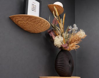 Floating Wall Shelves: Half Moon Modern Ash Wood Wall Shelf