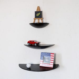 Black Wood Floating Shelf: Handcrafted Mid-Century Modern Half-Round Design
