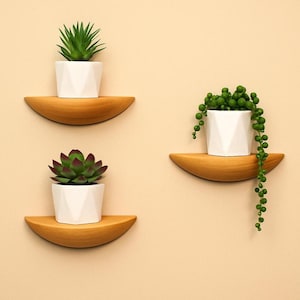 Plants half circle shelf, round shelving units, Plant wood floating shelf, round shelf kitchen, oak circle shelf, wooden half round shelves