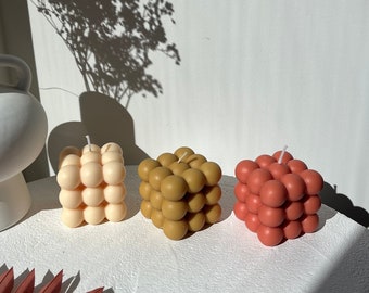 Bougies à Bulles Cubiques 2 Pièces - Cire De Soja Parfumée - Décoration Aromathérapie Relaxante - 5.5x5.5 Cm