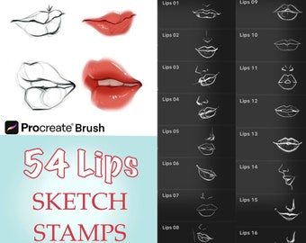 Pinceles de sellos de labios Procreate, Pinceles guía de labios para Procreate, Sellos de 54 pinceles