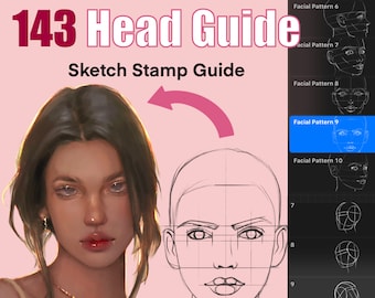 143 sellos y pinceles guía para cabezas de Procreate / Sellos guía para bocetos de retratos / Sellos y pinceles para sellos de rostros de Procreate