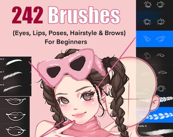 242 Kit de dibujo de personajes de pinceles procreados, paquete de conjuntos de pinceles de sellos, figura de retrato de dibujos animados, bocetos de arte de creador digital