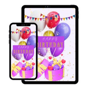 Birthday E-card Electronic Birthday Card Digital Birthday Card Downloadable Card Happy Birthday Card Paperless Card SMS Text Card