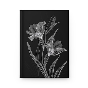 Elegant Floral Hardcover Journal, Inspirational Writing Notebook, Gift for Writers, Mood Board Diary, Black and White Design