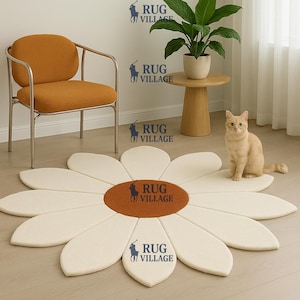 Cream Daisy Flower Rug – Soft Petal Shaped Carpet for Living Room, Bedroom, or Nursery – Unique Accent for Cozy & Cute Interiors