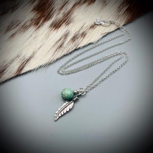 Turquoise Feather Necklace: Sterling Silver Pendant, Karen Silver