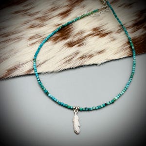 Arizona Turquoise Choker: Sterling Silver Feather Necklace, Adjustable