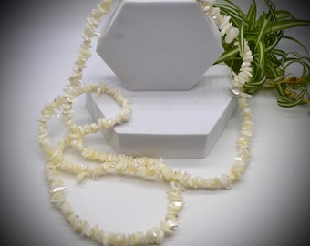 Long Mother of Pearl Chip Necklace: Iridescent Shell Jewellery