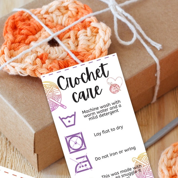 Crochet Care Card, Printable Care Instructions, Yarn Washing Instructions, Labels For Handmade, Gift Tags For Afghan, Crochet Pattern