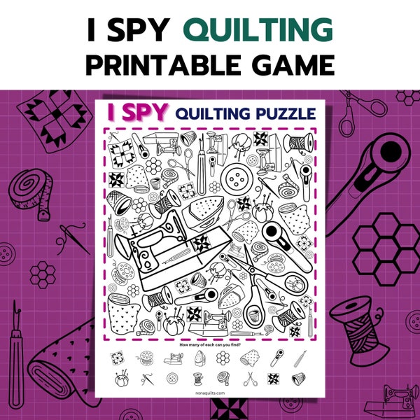 Quilting Game, Easy Sewing Game, Quilt Printable, Gift for Quilters, Quilt Retreat Activity, quilt guild party game, I Spy Printable