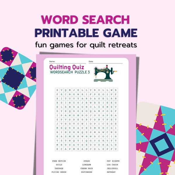 Quilting Word Search Puzzle, Fun Sewing Game, Quilting Printable, Activity for Quilters, Quilt Retreat Gift, quilt guild game, Word Puzzle