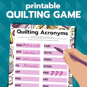 Quilt Retreat Game, Quilting Acronyms, Games for Quilters, Quilt Guild Activity, quilt party game, Fun Sewing Game, Digital Download