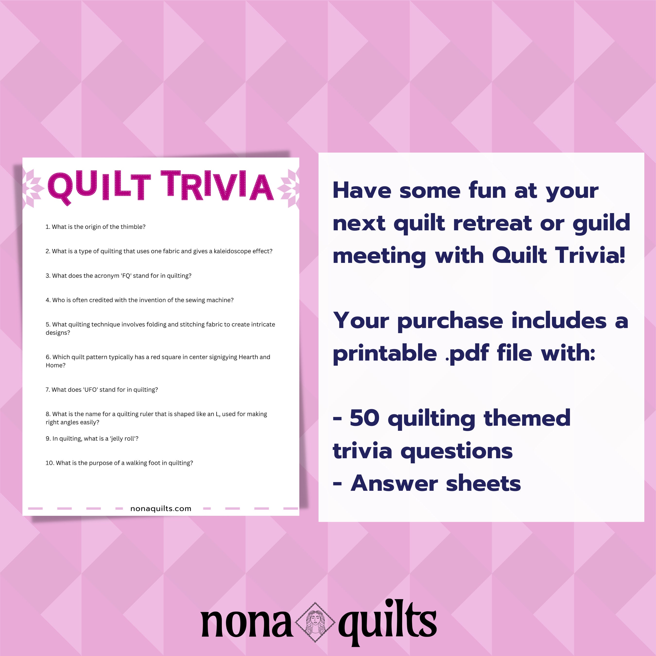 Quilting Trivia, Quilt Game, Printable Game for Retreats, Quilt Retreat