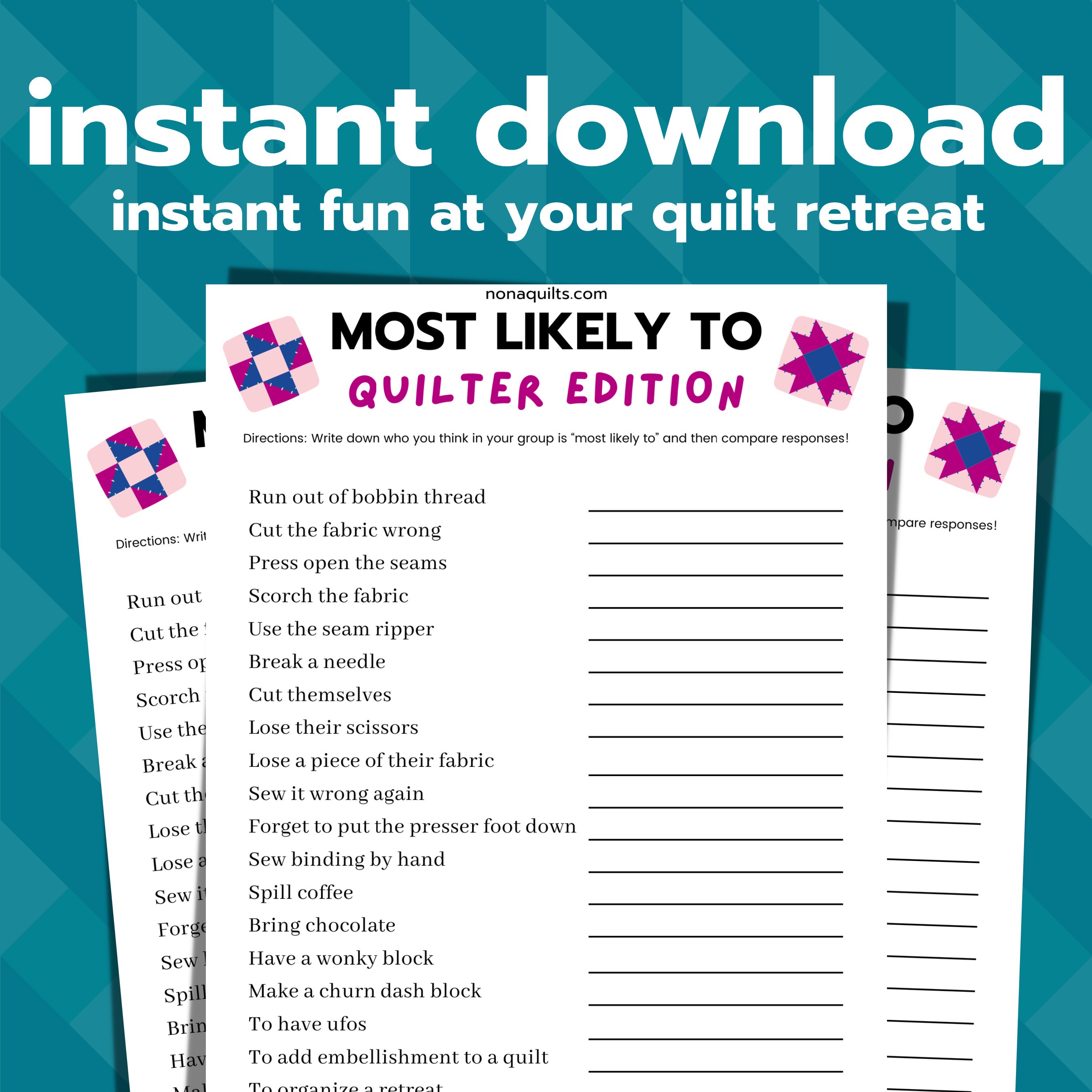 Quilt Retreat Game, Games for Quilters, Quilt Guild Activity, Quilt