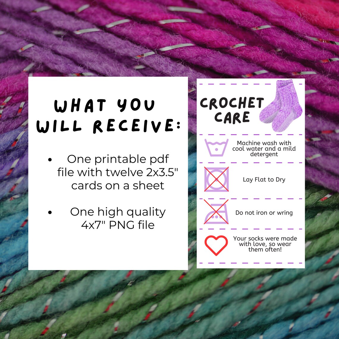 Crochet Care Card, Printable Care Instructions, Yarn Washing ...