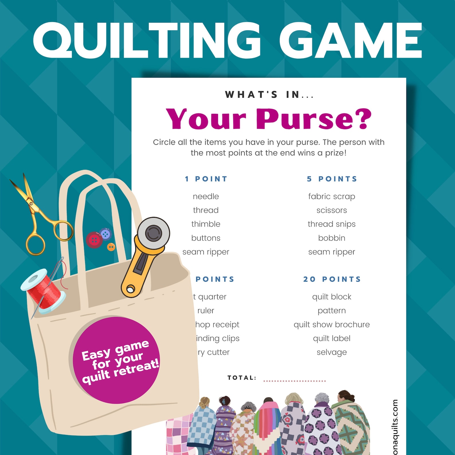 Quilting What's in Your Purse Game, Games for Quilters, Quilt Retreat