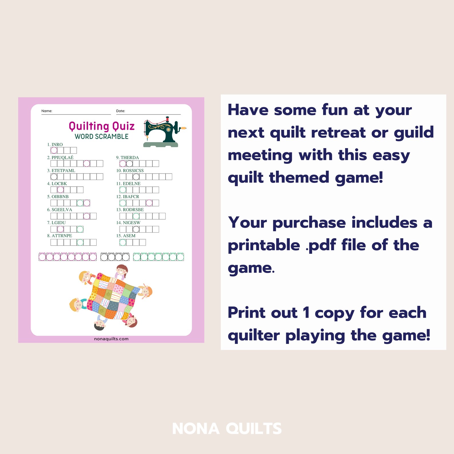 Quilting Word Scramble, Easy Sewing Game, Quilting Printable, Activity for Quilters, Quilt ...