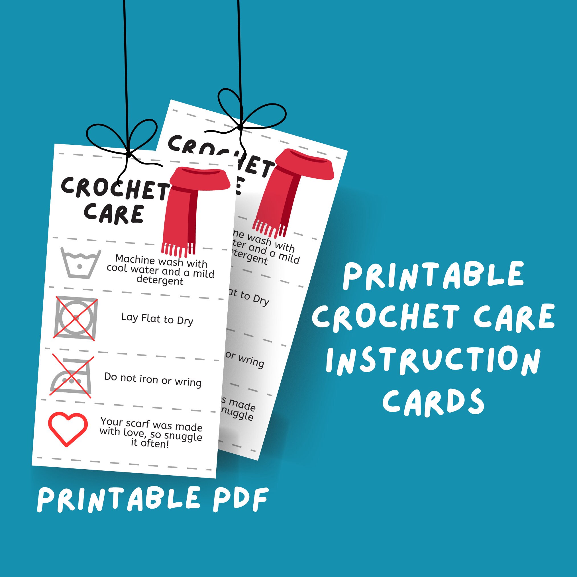 Crochet Care Card, Printable Care Label, Yarn Washing Instructions ...