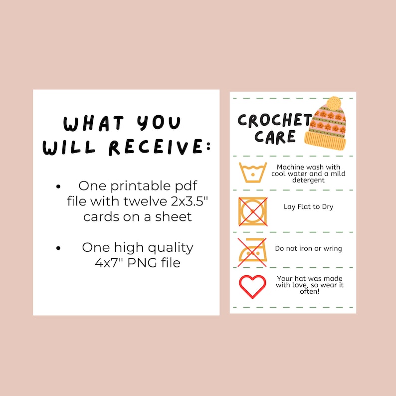 Crochet Care Card, Printable Care Label, Yarn Washing Instructions ...