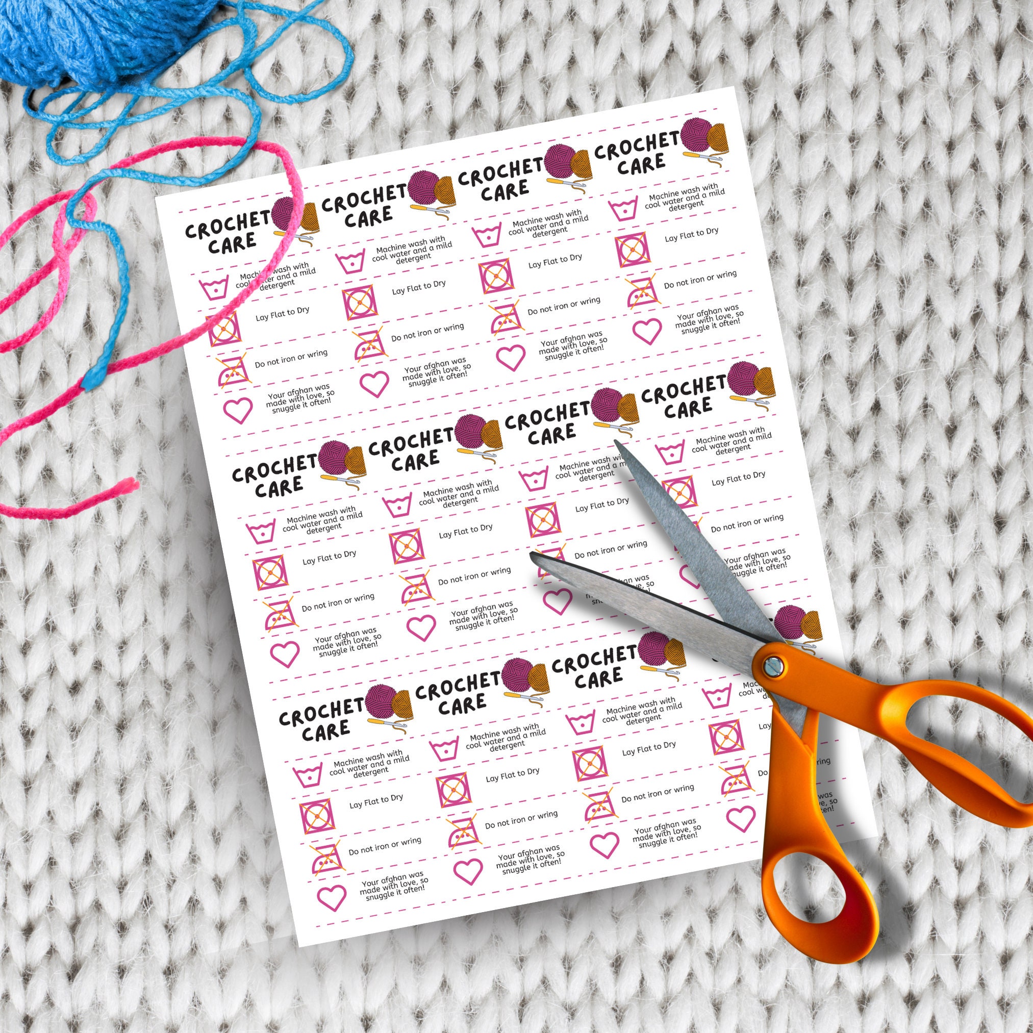 Handmade Care Card, Printable Crochet Care Instructions, Yarn Washing ...