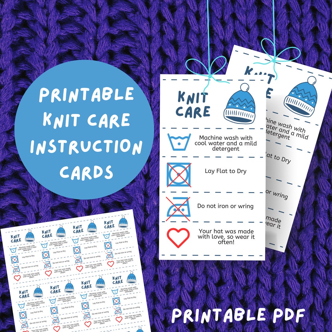 Knit Care Insert, Printable Care Card Instructions, Knitting Washing ...